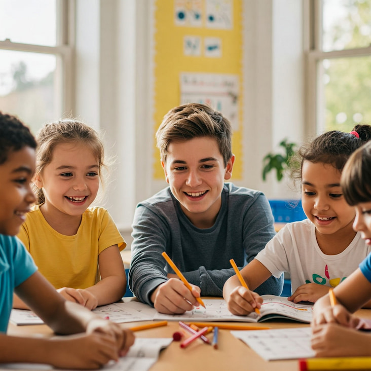 Group of students sitting in class room